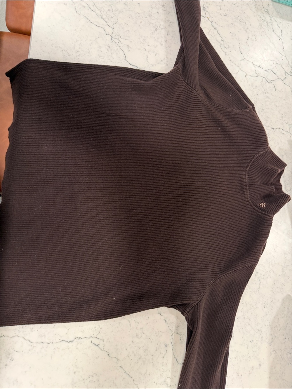 Lauren Ralph Lauren Ribbed Mock Neck Long-Sleeve Top - Dark Brown